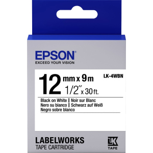 Картридж с лентой Epson LabelWorks LK4WBN Standart 12 мм 9 м Black/White (C53S654021) рейтинг