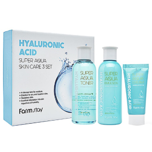 Набор средств по уходу за кожей FarmStay Hyaluronic Acid Super Aqua Skin Care 3 Set с гиалуроновой кислотой (8809426959457) лучшая модель в Ровно