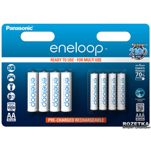 Акумулятор Panasonic eneloop AA 1900 мАг + AAA 750 мАг Ni-MH 8 шт (BK-KJMCCE44E)