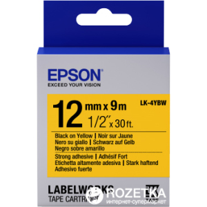 Картридж зі стрічкою Epson LabelWorks LK4YBW9 Strong Adhesive 12 мм 9 м Black/Yellow (C53S654014) краща модель в Рівному