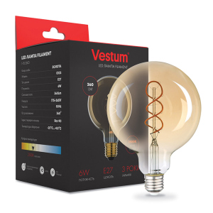 Лампа LED филаментная Vestum "винтаж" golden twist G125 Е27 6Вт 220V 2500К (1-VS-2603) надежный