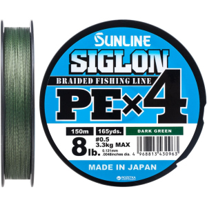 Шнур Sunline Siglon PE х4 150 м # 0.5/0.121 мм 3.3 кг Темно-зеленый (16580916) ТОП в Ровно