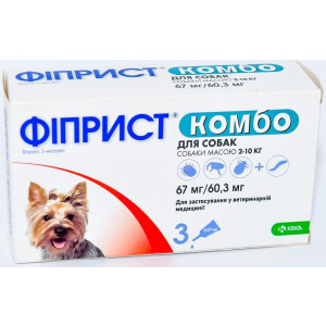 Краплі від бліх та кліщів KRKA Фіприст Комбо на холку 3 піпетки по 0.67 мл для собак масою тіла 2-10 кг (3838989645588) в Рівному