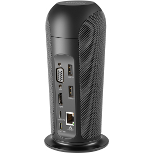 Док-станція 13-в-1 Promate AlphaHub USB-C PD/HDMI/VGA/3xUSB 3.0/USB-C 3.1/RJ45/SD/MicroSD/AUX 3.5 мм/5W динамік Black (alphahub.black) ТОП в Рівному