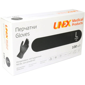 Рукавички нітрилові Unex Medical неопудрені розмір L 100 шт - 50 пар Чорні (4.1002) в Рівному