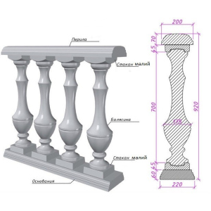 Балюстрада из амфоровидных бетонных балясин под мрамор. Комплект надежный