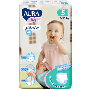 Трусики одноразові для дітей Aura 5 XL 13-20 кг jambo-pack 40 шт (4752171005105) краща модель в Рівному