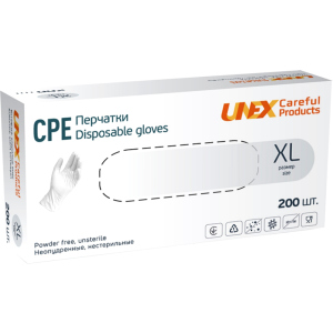 Рукавички одноразові нестерильні, неопудрені CPE Unex Medical Products розмір XL 200 шт. - 100 пар Білі (77-40-2) ТОП в Рівному