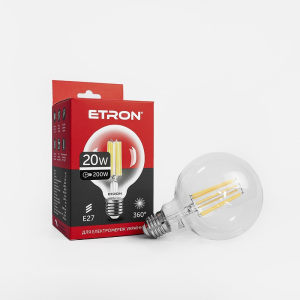 LED лампа ETRON Filament 1-EFP-172 G95 E27 20W 4200K clear glass лучшая модель в Ровно