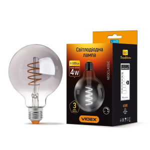 хорошая модель LED лампа VIDEX Filament G95FGD 4W E27 2100K диммерная графит