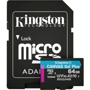 Kingston MicroSDXC 64GB Canvas Go! Plus Class 10 UHS-I U3 V30 A2 + SD-адаптер (SDCG3/64GB) ТОП в Рівному