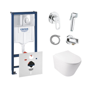 купить Комплект инсталляция Grohe Rapid SL 38721001 + унитаз с сиденьем Qtap Swan QT16335178W + набор для гигиенического душа со смесителем Grohe BauLoop 111042