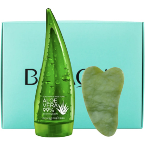 Набір BioAqua Гель для обличчя Aloe Vera 99% Зволожуючий 190 мл + Нефритовий масажер-скребок для обличчя Гуаша (2000000223391) в Рівному