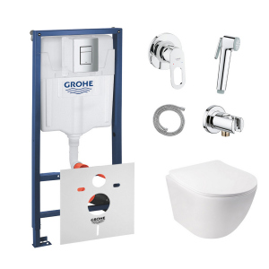 Комплект инсталляции GROHE Rapid SL кнопка хром безободковый унитаз Q-TAP с крышкой микролифт дюропласт 38772001QT07335176W111042