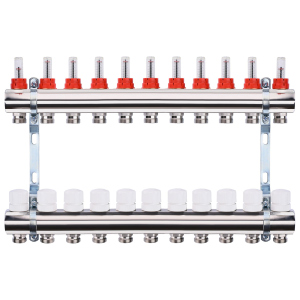 Колектор з витратомірами, регуляторами та кріпленням ECO 001A 1"x11