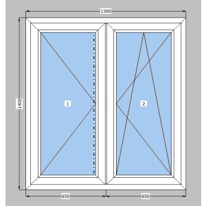 Окно металлопластиковое Brokelman 58 mm 2-створчатое поворотно-откидное, поворотное, фурнитура Vorne, 1300х1400 мм, белое в Ровно