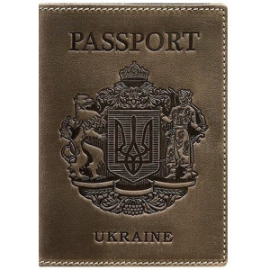 Новый Обложка для паспорта кожаная с украинским гербом BlankNote BN-OP-UA-o Темно-коричневая ТОП в Ровно