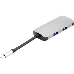 USB-хаб PowerPlant Type-C - HDMI 4K, USB 3.0, USB Type-C, RJ45 Grey (CA911691) в Рівному