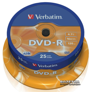 Verbatim DVD-R 4,7 GB 16x Cake 25 шт (43522) краща модель в Рівному