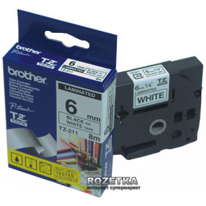 Лента Brother 6mm Laminated white Print black (TZE211) в Рівному