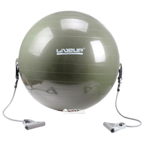 М'яч для фітнесу LiveUP із еспандером 65 см Green (LS3227) ТОП в Рівному
