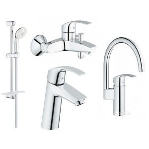 Набор смесителей GROHE Eurosmart 123248MK + кухонный смеситель (23324001 + 33300002 + 27926000 + 33202002) лучшая модель в Ровно