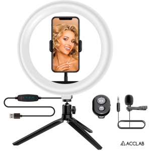 Комплект блогера 4в1 ACCLAB Ring of Light (Держатель с LED лампой, микрофон и Bluetooth управление, AL-LR101MB) (1283126502057) в Ровно