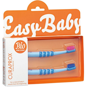 Набор детских зубных щеток Curaprox Baby для детей (0-5 лет) Прорезиненная ручка с присоской 2 шт Голубые (7612412424171) лучшая модель в Ровно