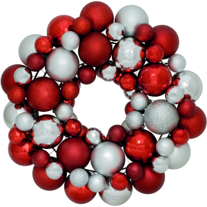 Венок декоративный Jumi с елочных пластиковых шариков 34 см Красно-серебристый (5900410379183) ТОП в Ровно