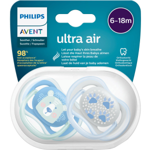 Пустушка ортодонтична Philips AVENT Ultra Air з декором для хлопчиків 6-18 міс 2 шт (SCF085/03) ТОП в Рівному