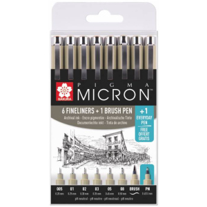 Набір лінерів Sakura Pigma Micron 6 шт 1 лінер-пензель Pigma Brush + Pigma Micron PN в подарунок в Рівному