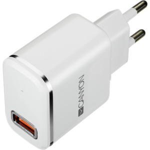 Зарядний пристрій Canyon USB + вбудований кабель Lightning 2.1А White (CNE-CHA043WS) надійний