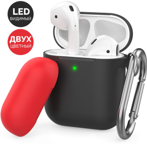 Двоколірний Силіконовий чохол AhaStyle з карабіном для Apple AirPods Black red (AHA-01460-BBR) в Рівному