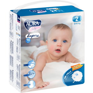 Подгузники одноразовые для детей AURA baby 2/S 3-6 кг mega-pack 70 шт (4752171003279) лучшая модель в Ровно