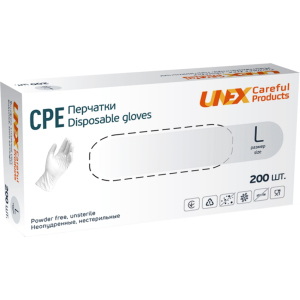 Перчатки одноразовые нестерильные, неопудреннные CPE Unex Medical Products размер L 200 шт. — 100 пар Белые (4870238550808) ТОП в Ровно