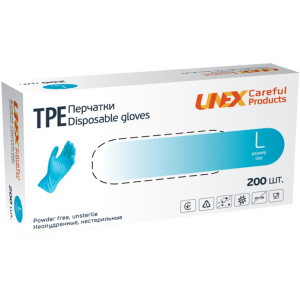 Рукавички TPE Unex Medical Products неопудрені нестерильні розміри L 200 шт. - 100 пар Блакитні (77-47-1) в Рівному