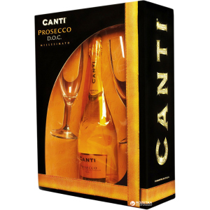 Вино ігристе Canti Prosecco Millesimato біле екстра-сухе 0.75 л 11% + 2 келихи в подарунковій упаковці (8005415050703) в Рівному