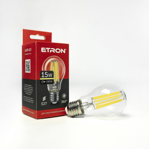 LED лампа ETRON Filament 1-EFP-103 A60 15W 3000K E27 краща модель в Рівному