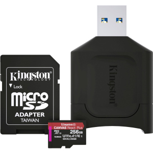 Kingston MicroSDXC 256GB Canvas React Plus Class 10 UHS-II U3 ​​​​V90 A1 + адаптер SD + USB-кардрідер (MLPMR2/256GB) в Рівному