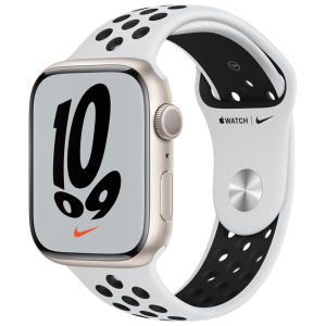 Смарт-годинник Apple Watch Series 7 Nike GPS 45mm Starlight Aluminium Case with Pure Platinum/Black Nike Sport Band (MKNA3UL/A) краща модель в Рівному