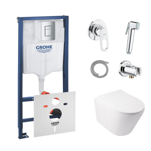 Комплект инсталляция Grohe Rapid SL 38772001 + унитаз с сиденьем Qtap Swan QT16335178W + набор для гигиенического душа со смесителем Grohe BauLoop 111042 ТОП в Ровно