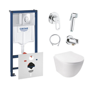 Комплект инсталляция Grohe Rapid SL 38721001 + унитаз с сиденьем Qtap Jay QT07335176W + набор для гигиенического душа со смесителем Grohe BauLoop 111042 ТОП в Ровно