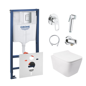 Комплект инсталляция Grohe Rapid SL 38772001 + унитаз с сиденьем Qtap Crow QT05335170W + набор для гигиенического душа со смесителем Grohe BauLoop 111042 лучшая модель в Ровно