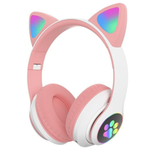 купить Беспроводные наушники с кошачьими Ушками Bluetooth Cat STN-28 с микрофоном LED RGB подсветка (розовый) Pink