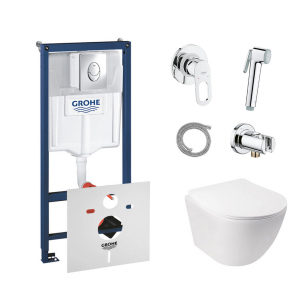 Комплект инсталляция Grohe Rapid SL 38721001 + унитаз с сиденьем Qtap Jay QT07335176W + набор для гигиенического душа со смесителем Grohe BauLoop 111042 лучшая модель в Ровно