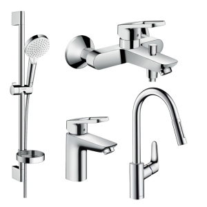 Набор смесителей для ванны HANSGROHE Logis Loop 71151000+71244000+26553400+31815000 с кухонным смесителем ТОП в Ровно