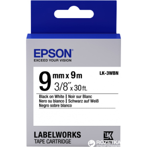 Картридж зі стрічкою Epson LabelWorks LK3WBN 9 мм/9 м Black/White (C53S653003) в Рівному