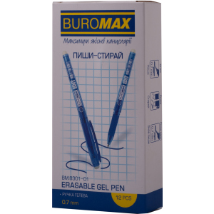 Набір гелевих ручок Buromax Erase Slim Пиши-прай 0.7 мм Синій корпус 12 шт (BM.8301-01) краща модель в Рівному