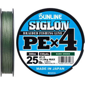 Шнур Sunline Siglon PE х4 300 м # 1.5/0.209 мм 11 кг Темно-зелений (16580948) в Рівному