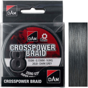 Шнур DAM Crosspower 8-Braid 150 м 0.15 мм 9.0 кг Темно-сірий (66588) ТОП в Рівному